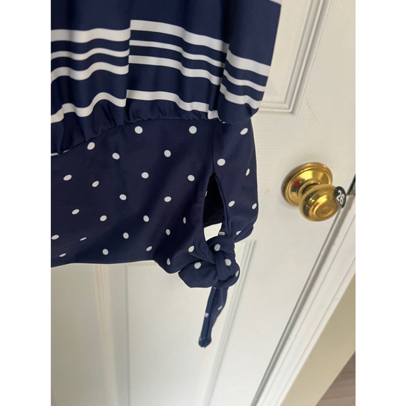 🔵 Women's Wide Band Blouson Tankini Top Electric Stripe NWE size 10 blue white - Picture 6 of 12